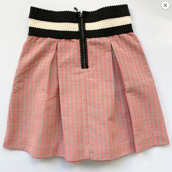 Anthropologie Maeve Ballad Skater Mini Skirt in Khaki Pink Circle Embroidered - Picture 14 of 16